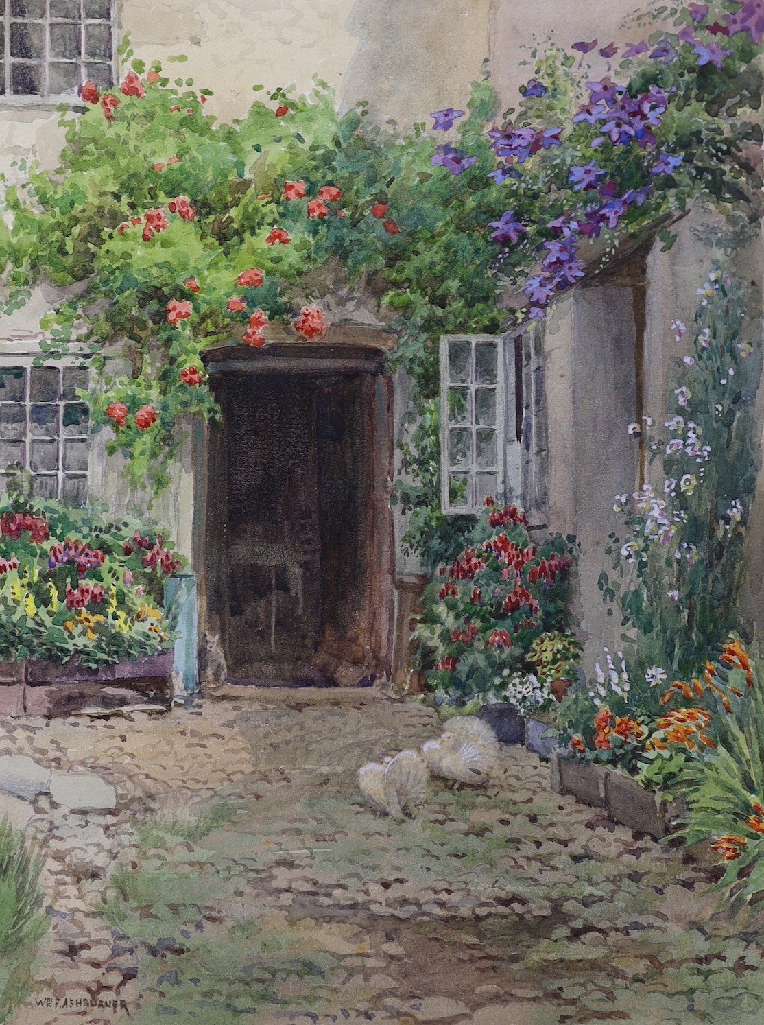 William Ashburner (active 1900-1932), three watercolours, Cottage Gardens, signed, unframed, largest 38 x 30cm